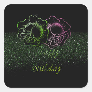 Adesivo Quadrado Calcomanía cuadrada para cumpleaños con purpurina