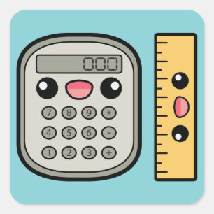 Adesivo Quadrado Calculadora e Régua Fofos