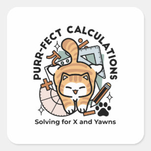 Adesivo Quadrado Cálculos Perfeitos – Design de Gato de Matemática 