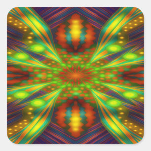 Adesivo Quadrado Caleidoscópio de Estrela Explosiva de Neon Radiant