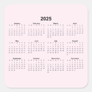 Adesivo Quadrado Calendário Anual 2025 em rosa pálido