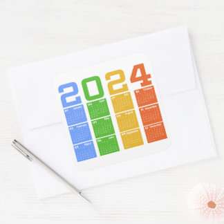 Adesivo Quadrado Calendário Colorido 2024