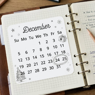Adesivo Quadrado Calendário Flexível de Início de Dezembro de 2027