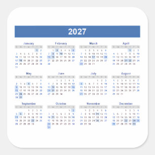 Adesivo Quadrado Calendário Mensal 2027 Versão Azul