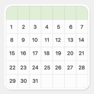 Adesivo Quadrado Calendário mensal da hortelã