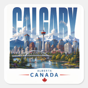 Adesivo Quadrado 🏔 Calgary Estilo Moderno de Cidade de Montanha 🏔