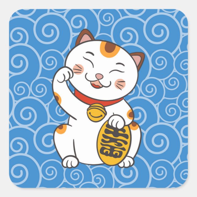 Adesivo Quadrado Calico Cat japonês | Maneki Neko (Frente)