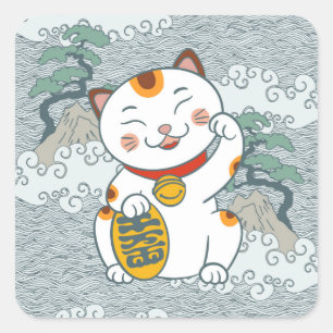 Adesivo Quadrado Calico Cat japonês   Maneki Neko - Esquerda