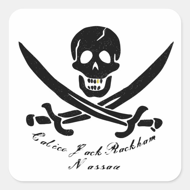 Adesivo Quadrado Calico Jack Nassau Pirate Flag Jolly Roger (Frente)