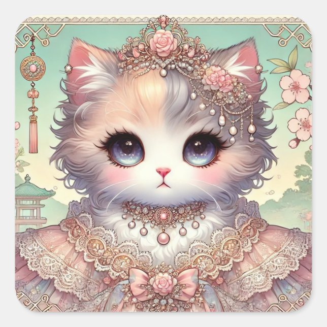 Adesivo Quadrado Calico Princess Cat (Frente)