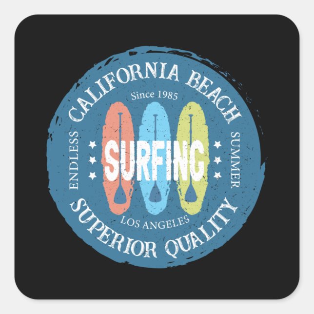 Adesivo Quadrado California Beach Surfing Los Angeles (Frente)
