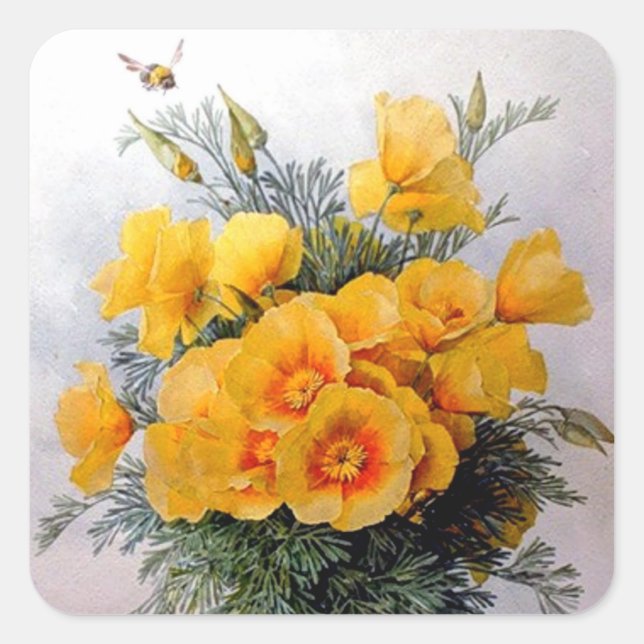 Adesivo Quadrado "California Poppies" por Paul de Longpre - Sticker (Frente)