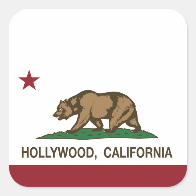 Adesivo Quadrado California Republic Flag Hollywood (Frente)