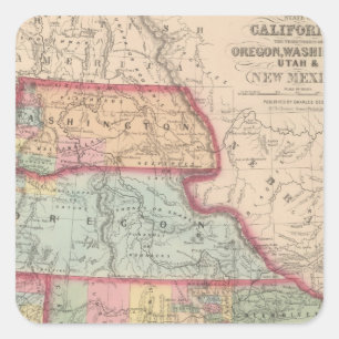 Adesivo Quadrado Califórnia, territórios de Oregon, Washington
