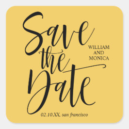 Adesivo Quadrado Caligrafia | Casamento moderno Amarelo Negro