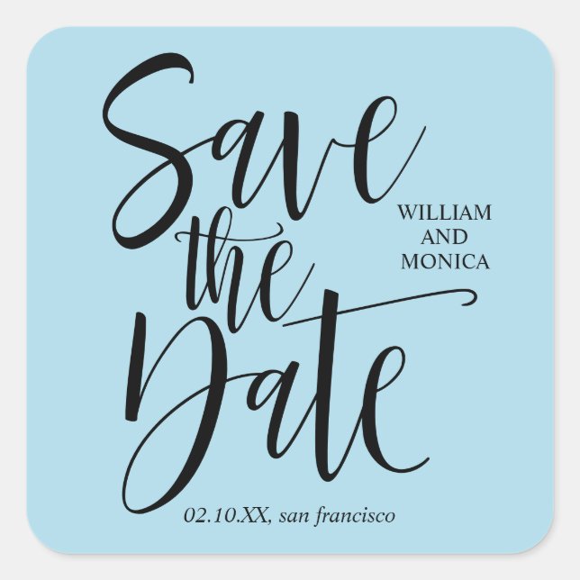 Adesivo Quadrado Caligrafia | Casamento moderno de Black Blue (Frente)