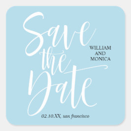 Adesivo Quadrado Caligrafia | Casamento moderno de White Blue