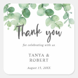 Adesivo Quadrado Caligrafia Chic de Casamento Eucalyptus Simples El