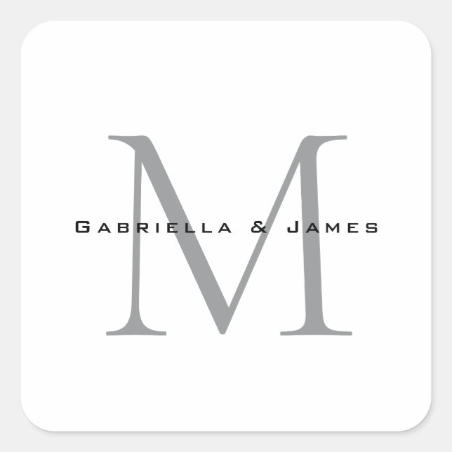 Adesivo Quadrado Caligrafia de Cinzas Negras, Monogramas (Frente)