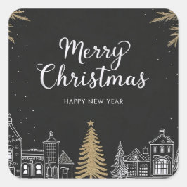 Adesivo Quadrado Caligrafia de Feliz Natal Rótulo de Férias