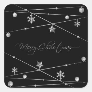 Adesivo Quadrado Caligrafia de Natal na moda Black e Silver