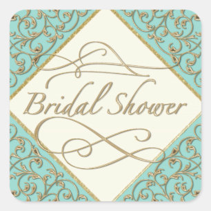 Adesivo Quadrado Caligrafia do ouro do damasco do laço de Nouveau