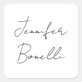 Adesivo Quadrado Caligrafia Elegante Black White Plain Nome Simples