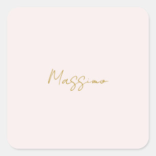 Adesivo Quadrado Caligrafia Elegante Cor Dourada e Pastel Nome Simp