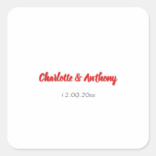 Adesivo Quadrado Caligrafia Elegante de Casamento Branca Vermelha C