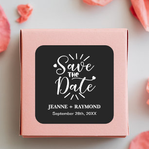 Adesivo Quadrado Caligrafia Elegante Preto Casamento Salve a Data