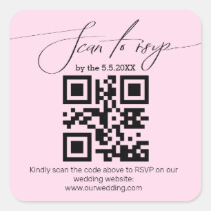 Adesivo Quadrado caligrafia elegante rsvp código qr casamento rosa