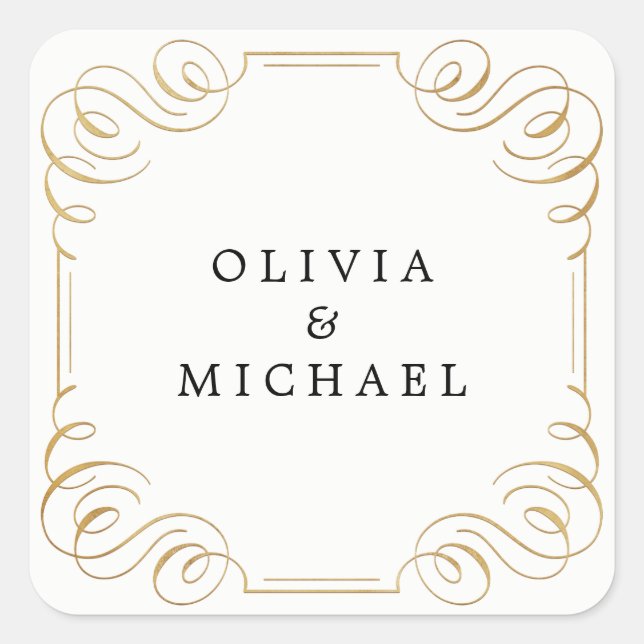 Adesivo Quadrado Caligrafia florescente branca-negra elegante (Frente)