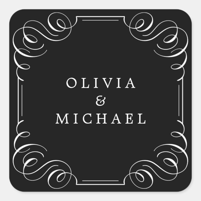 Adesivo Quadrado Caligrafia florescente branca-negra elegante (Frente)