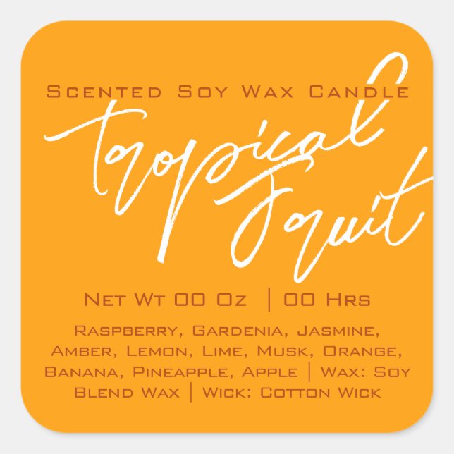 Adesivo Quadrado Caligrafia Moderna - Alface Amarela - Vela Laranja (Frente)