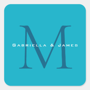 Adesivo Quadrado Caligrafia Monograma Azure Blue Modern Plain