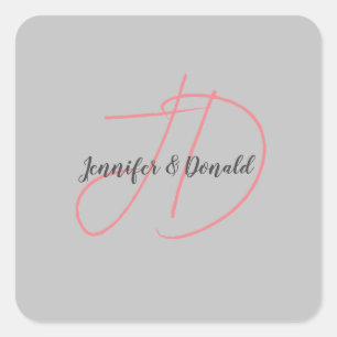 Adesivo Quadrado Caligrafia monograma de roteiro clássico da moda