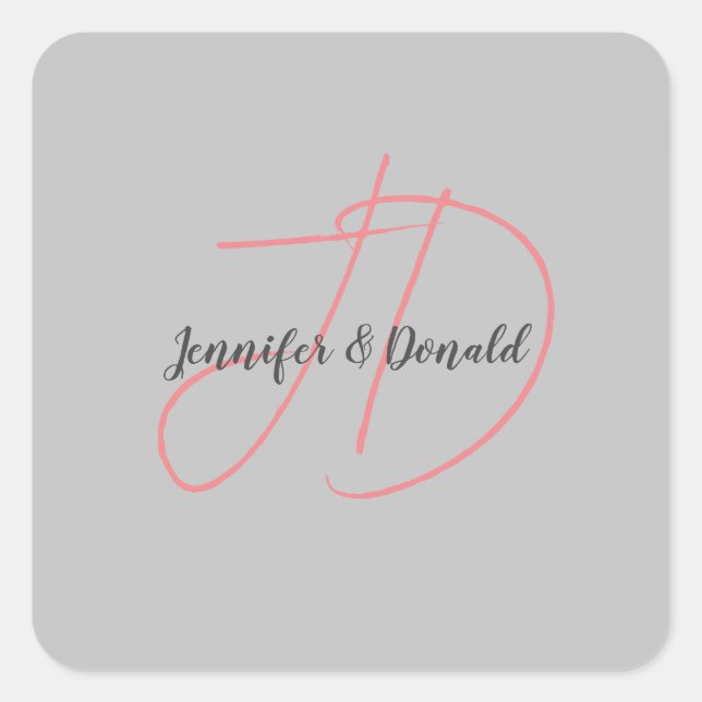 Adesivo Quadrado Caligrafia monograma de roteiro clássico moderno (Frente)