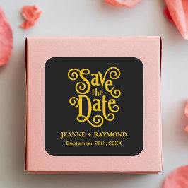 Adesivo Quadrado Caligrafia Preto Dourado Casamento Salve a Data