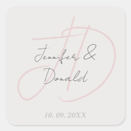 Adesivo Quadrado Caligrafia tendência monograma de roteiro clássico