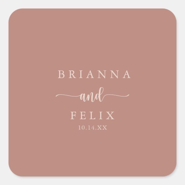 Adesivo Quadrado Calligrafia Terracotta Casamento Envelope Selos (Frente)