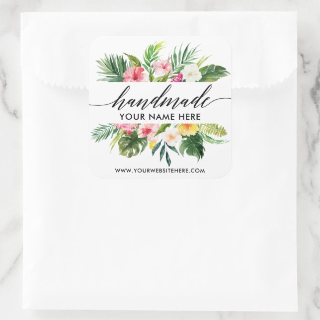 Adesivo Quadrado Calliografia Tropical Feita À Mão (Bolsa)