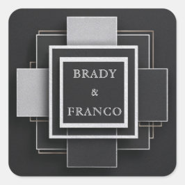 Adesivo Quadrado Camadas de Contraste Geométricas Casamento Negro E