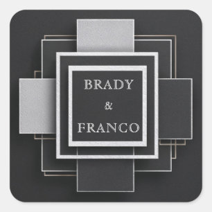Adesivo Quadrado Camadas de Contraste Geométricas Casamento Negro E