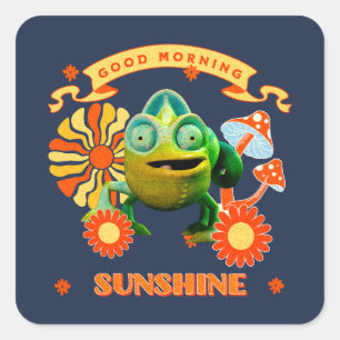 Adesivo Quadrado Camaleão Engraçado Bom Dia Sol Retro Arte