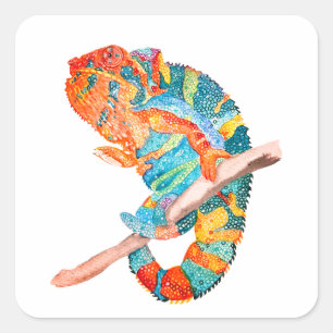 Adesivo Quadrado Camaleão Vibrante em Aquarela