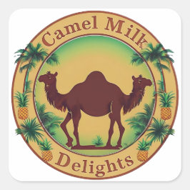 Adesivo Quadrado Camel Milk Delights-Tropical Camel Palm Pineapple