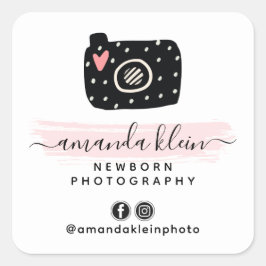 Adesivo Quadrado Câmera de Fotógrafo Mínima e Bonita Preta e Rosa