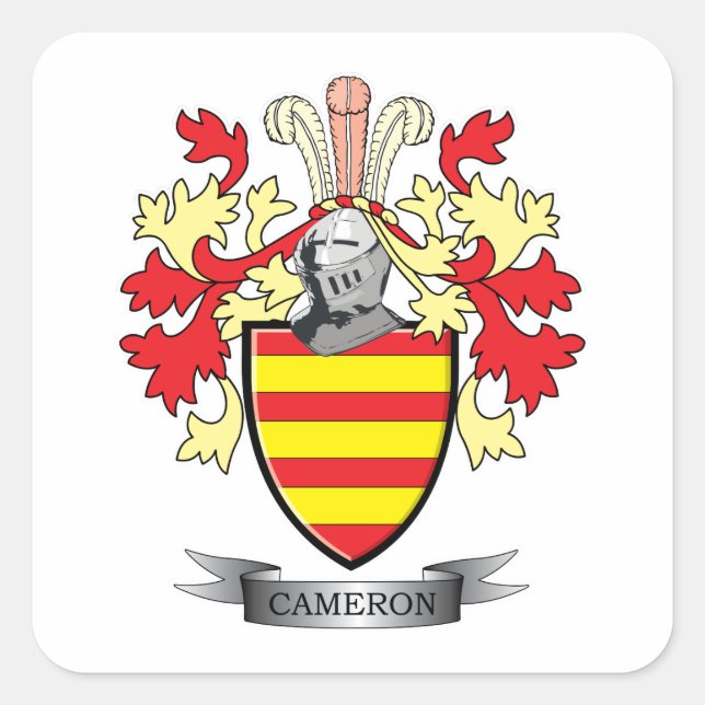 Adesivo Quadrado Cameron Family Crest Casaco de Armas (Frente)