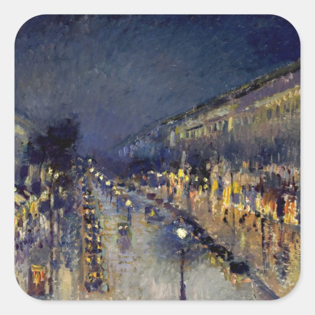 Adesivo Quadrado Camille Pissarro - Boulevard Montmartre à Noite (Frente)