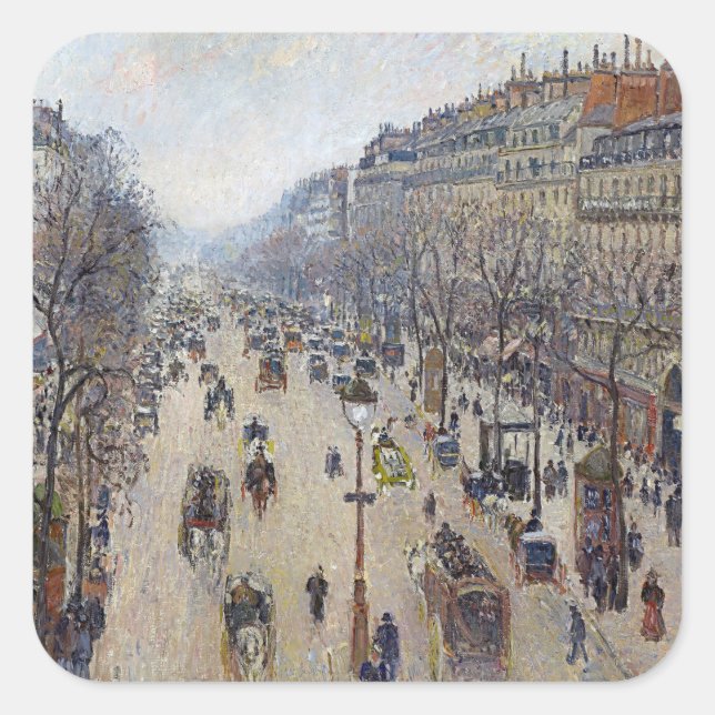 Adesivo Quadrado Camille Pissarro - Boulevard Montmartre, manhã (Frente)
